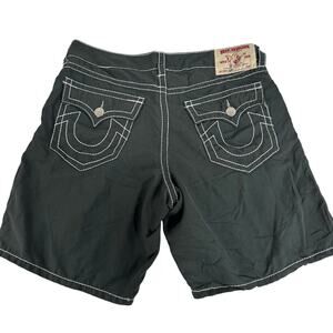 True Religion Board Shorts Mens 40 Gray Big T Ricky Thick Stitch Swimwear
